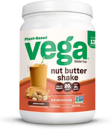 Vega Nut Butter Shake, Peanut Butter - Vegan Protein Powder, 20G Protein, Real Food Ingredients, No Added Sugar, 1.36 Lbs