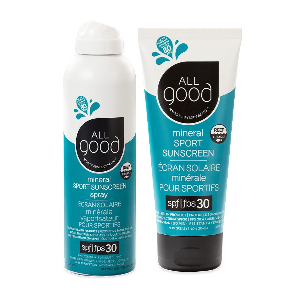 All Good Sport Face & Body Sunscreen - Uva/Uvb Broad Spectrum, Water Resistant, Coral Reef Friendly - 30 Spf Sunscreen Spray & Lotion