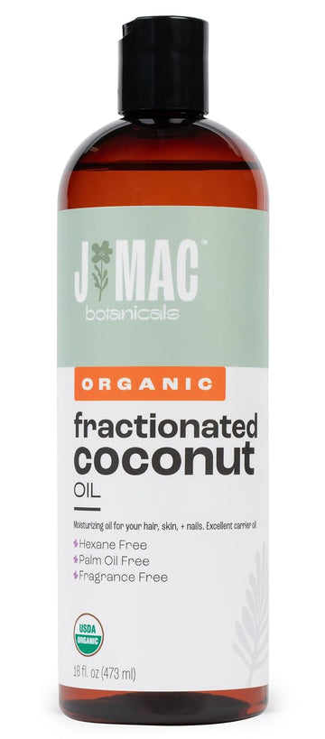J Mac Botanicals, Organic Fractionated Coconut Oil (16 Oz.) Carrier Oil For Diluting Essential Oils, Leave In Conditioner For Dry Damaged Hair, Skin, Massage