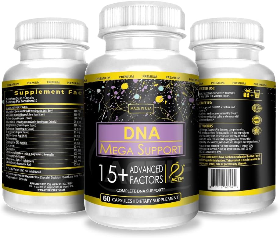 Actif Dna Mega Support With 15+ Advanced Factors - Non-Gmo, Fast-Acting, Made In Usa, 60 Count