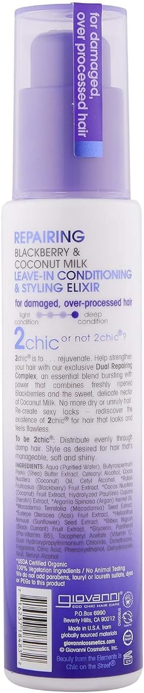 Giovanni 2Chic Repairing Leave-In Conditioner – 118Ml/4Floz Styling Elixir For Smooth, Detangled Hair | Colour Safe, Frizz Free Salon Hair Formula | Hair Care Treatments