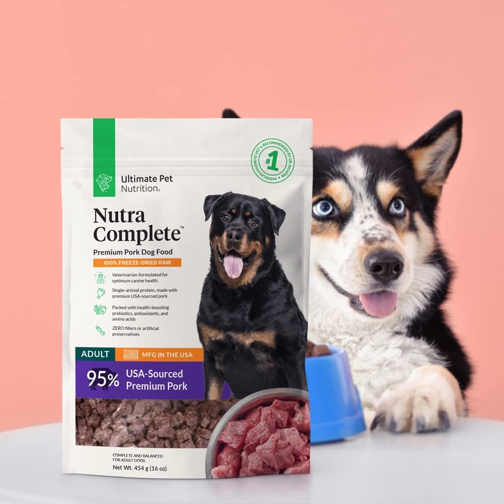 ULTIMATE PET NUTRITION Nutra Complete Raw Freeze Dried Dog Food, Veterinarian Formulated with Antioxidants, Prebiotics & Amino Acids (1 Pound, Pork) : Pet Supplies