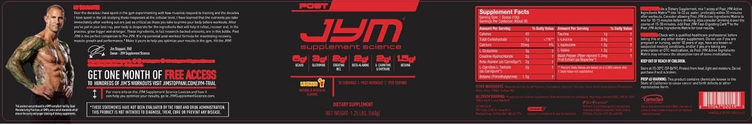 Post Jym Active Matrix Amino Recovery Powder | Pure Creatine Hcl, Bcaa’S, Glutamine, Carnitine, Betaine, Taurine For Maximum Strength, Repair, Definition, Performance | Lemonade Flavor 30 Servings : Health & Household