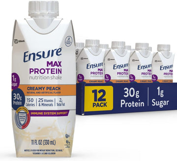 Ensure Max Protein Nutrition Shake Liquid, With 30G Of Protein, 1G Of Sugar, High Protein Shake, Creamy Peach, 11 Fl Oz - Pack Of 12