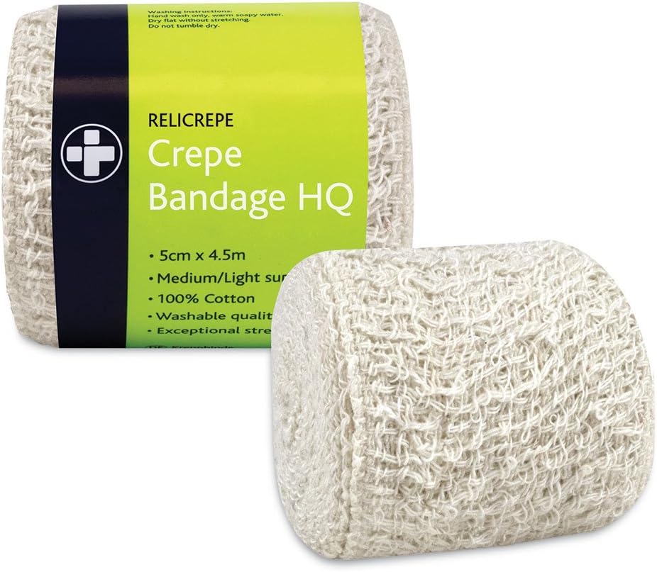 Reliance Medical Relicrepe Crepe Bandage HQ - Washable and Stretchable, Suitable for Treating Sprains, Strains and Minor Aches, 100 Percent Cotton, 5 cm x 4.5 m,Pack of 10 : Amazon.co.uk: Health & Personal Care