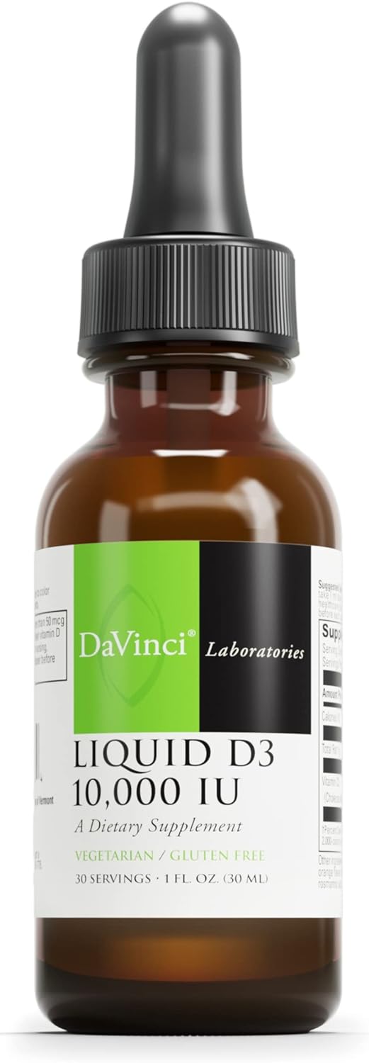 DAVINCI Labs Liquid D3 10,000 IU - Helps Support Bone Health, Immune Support & Heart Health with Vitamin D3 - Gluten Free & Vegetarian - 1 Fl Oz (30 Servings)