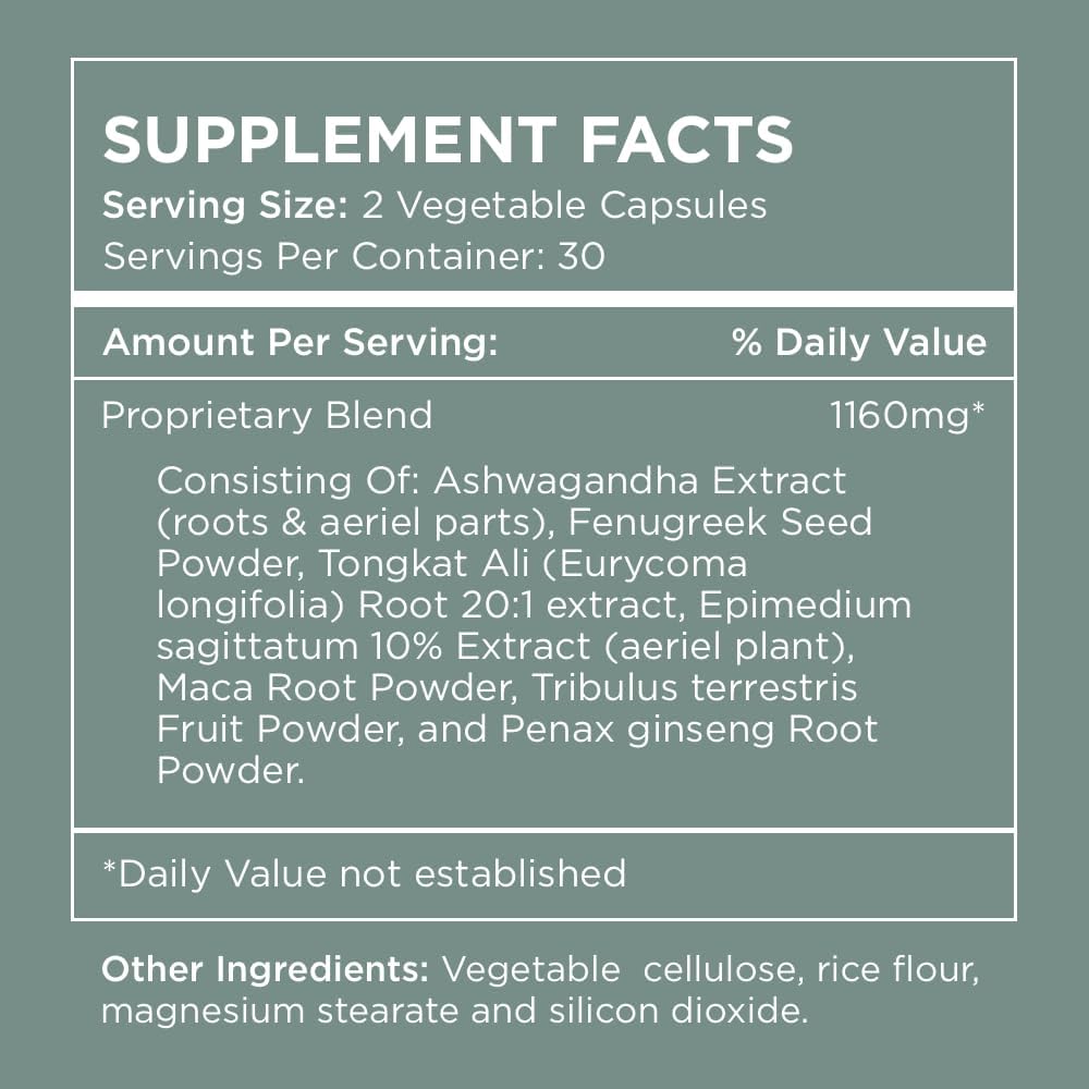 Pure for Men T-Support Supplement | Vegetarian Total Support for Men with Maca, Vitamin D, & Ashwagandha, Muscle Health | Endurance, Strength, Focus, & Energy Support | 60 Capsules : Health & Household