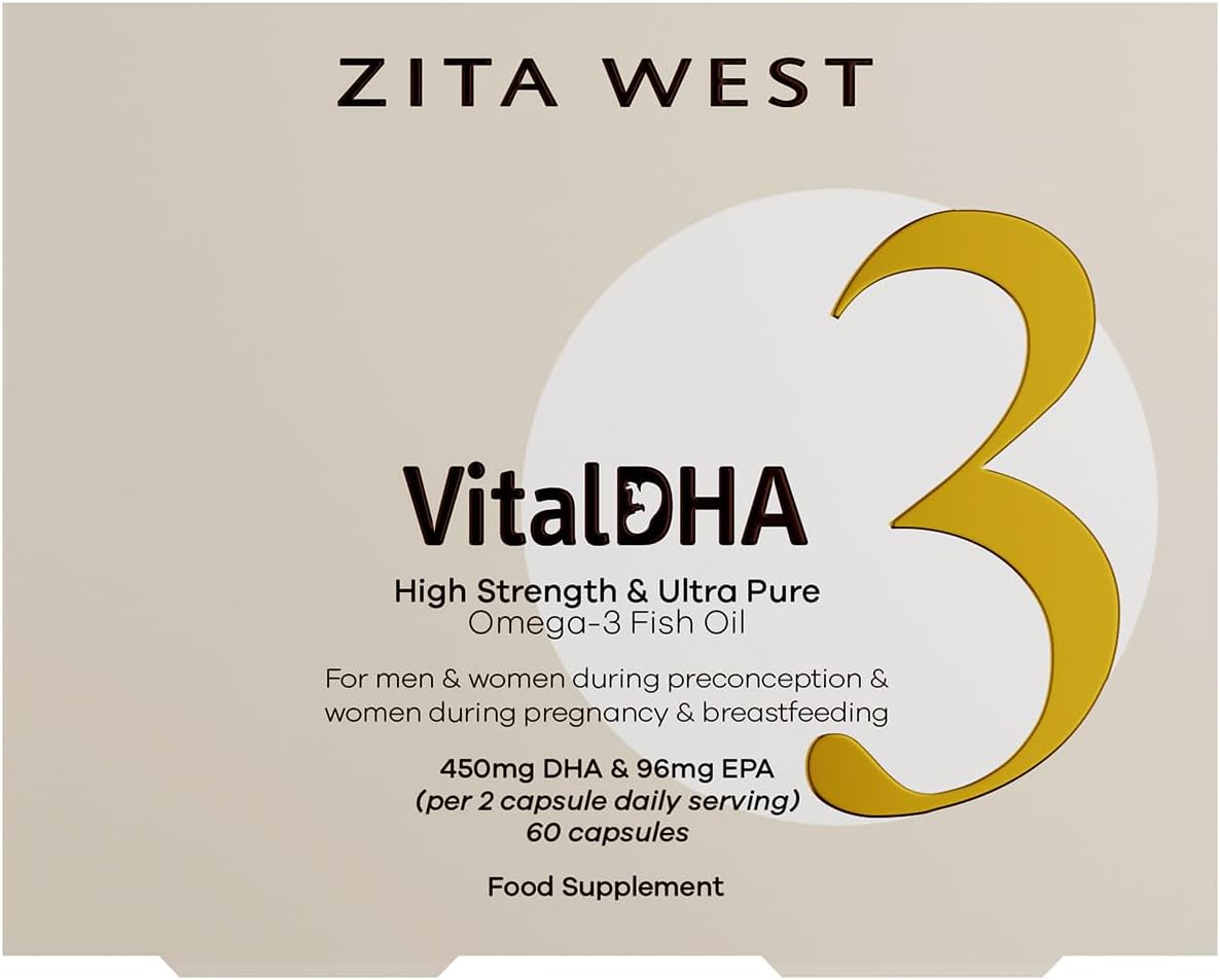 Zita West Vital DHA with Omega 3 | Prenatal Vitamin with DHA and EPA, Plus Zinc for Fertility, Pregnancy, and Breastfeeding | 60 Capsules (1 Month Supply)