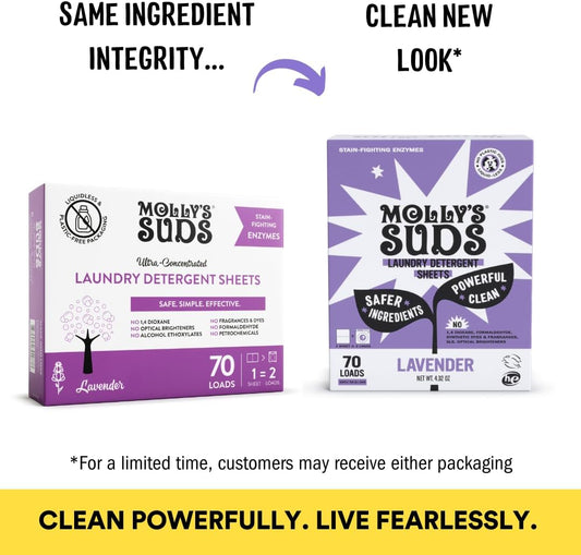 Molly’S Suds Laundry Detergent Sheets | Gentle On Sensitive Skin, Powerful Plant-Based Enzymes, Stain-Fighting | Liquidless & Plastic-Free Packaging | 70 Loads (Lavender)