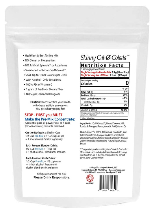 Skinny Cal-0-Colada Zero Calorie All Natural Pina Colada Cocktail Mix Powder