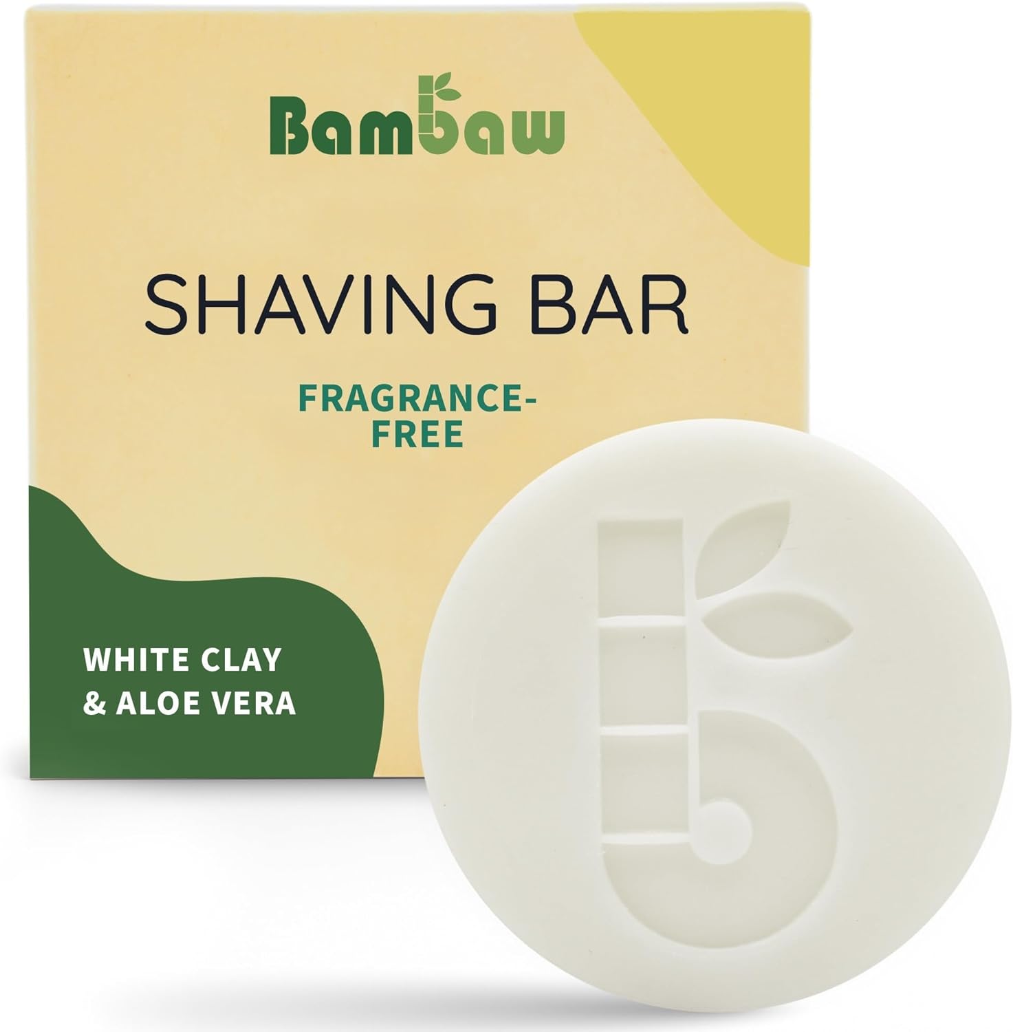 Bambaw | Shaving Bar | 80G | Organic White Clay & Aloe Vera Shaving Soap Bar | Shaving Soap Sensitive Skin | Eco Soap Bar | Vegan Soap Bar | Fragrance-Free Shaving Soap