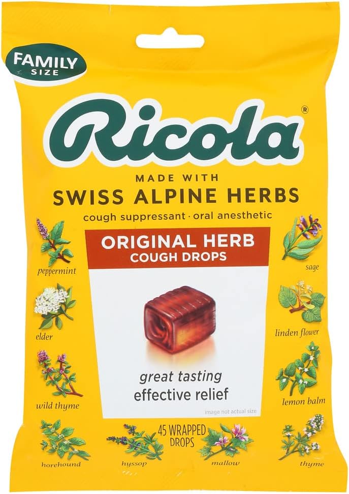 Ricola Original Natural Herb Cough Suppressant Throat Drops, 45 Drops, Fights Coughs Naturally, Soothes Throats, Naturally Soothing Relief (Count Size May Vary)