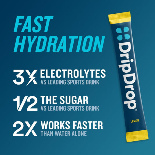 Dripdrop Hydration - Electrolyte Powder Packets - Watermelon, Berry, Lemon, Orange, Fruit Punch, Grape, Strawberry Lemonade, Cherry - 32 Count