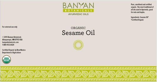Banyan Botanicals Sesame Oil – Organic & Unrefined Ayurvedic Oil for Skin, Hair, Oil Pulling & More – Multiple Sizes – 16. – Non GMO Sustainably Sourced Vegan