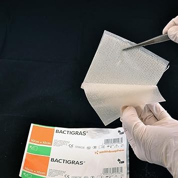 Bactigras 10cm x 10cm Cotton Gauze Dressing - Antiseptic, Non-Adherent, Sterile, Soft, Breathable, Gentle for Wounds, Burns, Ulcers, and Surgical Care (Pack of 10)