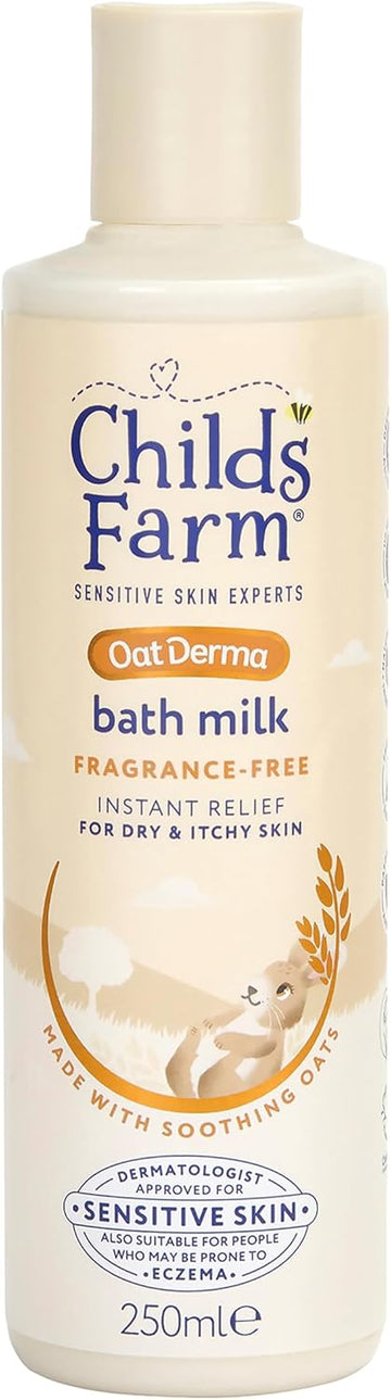 Childs Farm Oatderma Bath Milk, Fragrance Free, Soothing Hydration For Sensitive Skin, Emollient, Baby, Kids, 250Ml