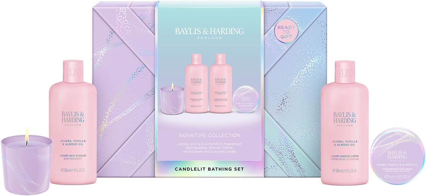 Baylis & Harding Jojoba, Vanilla & Almond Oil Gift Wrapped Candlelit Gift Set - Vegan Friendly (Pack Of 1)