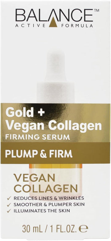 Balance Active Formula Gold + Vegan Collagen Firming Serum - Luxurious Glow With Gold, Youthful Skin Tightening, Lightweight & Non-Greasy, Proven Results - 30Ml