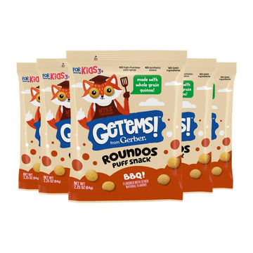 Get'Ems! From Gerber Bbq Roundos Puff Snack, Kids Snack Made With Whole Grain Quinoa, Calcium To Support Strong Bones - 5 Pack