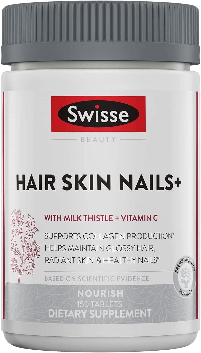 Swisse Biotin Hair Skin and Nails Collagen Supplement for Women & Men | Milk Thistle, Biotin, Vitamin C, Zinc & Iron | Supports Hair Growth & Collagen Production | Collagen Supplement | 150 Tablets