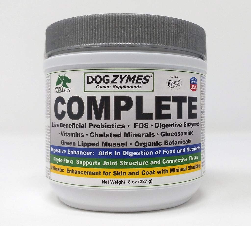 Dogzymes Complete - Probiotics, prebiotics, Glucosamine, Chondroitin, MSM and Hyaluronic Acid, Complete Skin and Coat Care (8 Ounce)