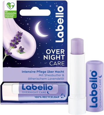Labello Overnight Care Lip Balm, Lip Care With Shea Butter & Lavender Essential Oil For Gentle Lips In The Morning, Lip Balm For 8H Overnight Care (4.8 G)