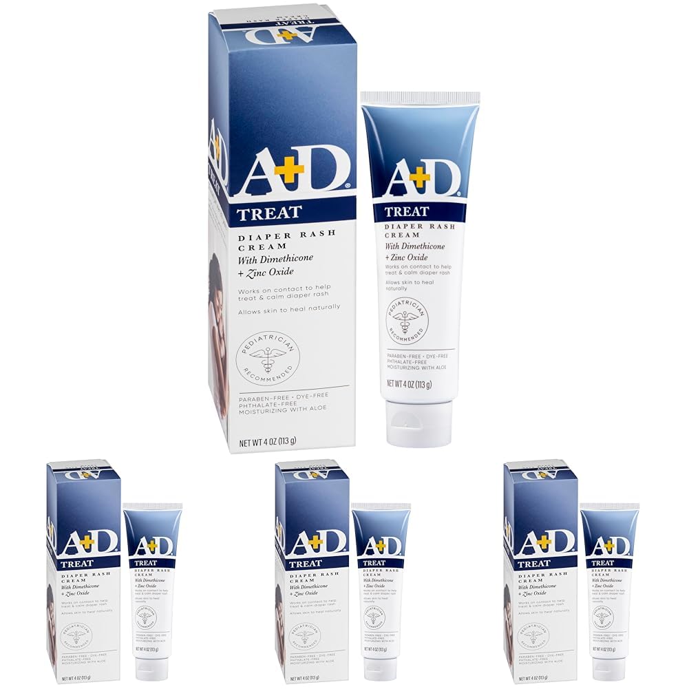 A+D Zinc Oxide Diaper Rash Cream - Soothes & Treats Diaper Rash - Zinc Oxide 10% Dimethicone 1% - Easy Spreading Diaper Rash Cream for Baby - Healing Skin Ointment for Red, Irritated Skin - 4oz