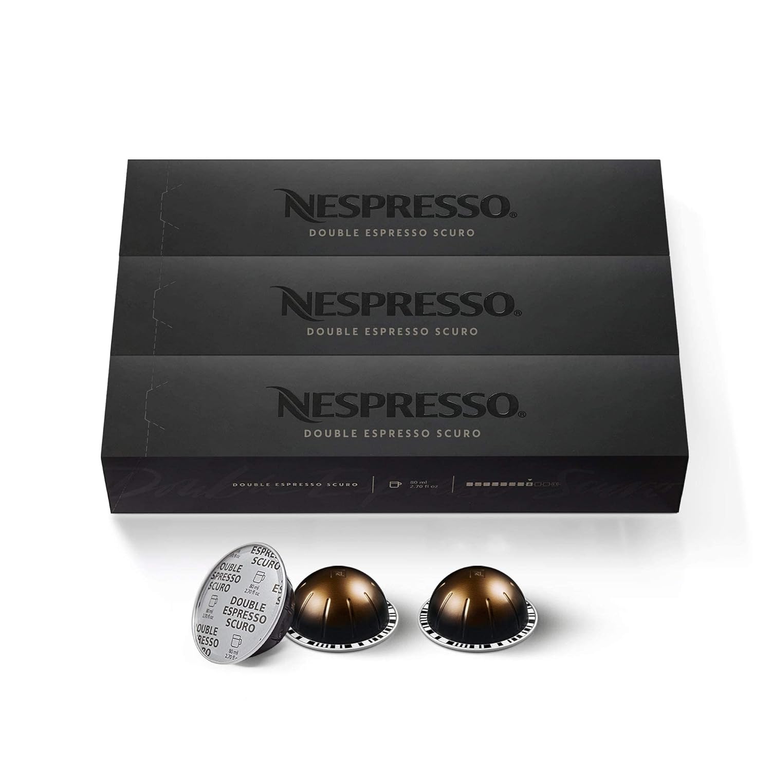 Nespresso Capsules Vertuo, Double Espresso Scuro, Dark Roast Espresso Coffee, 30-Count Coffee Pods, Brews 2.7Oz