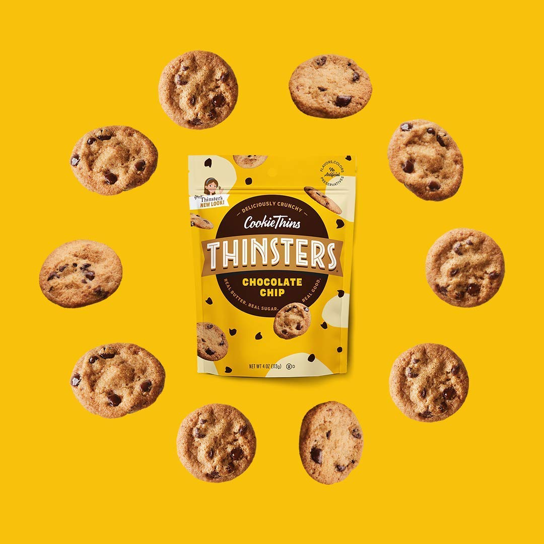 Thinsters Crunchy Thin Snack Cookies, Chocolate Chip, 4 Oz (Pack Of 6)