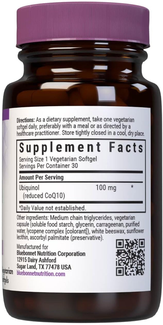 Bluebonnet Ccellular Active Coq10 Ubiquinol Vegetarian Softgels, 100 Mg, Maroon, 60 Count