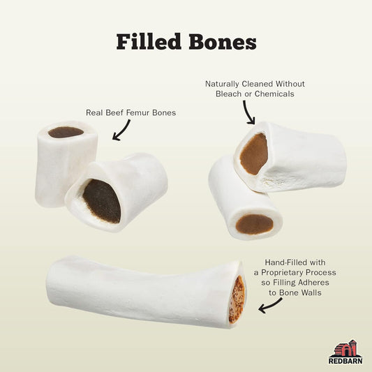 Redbarn Large Filled Dog Bones, Peanut Butter Flavor - Long Lasting Stuffed Femur Chew Treat Made In Usa - 4 Count - Packaging May Vary