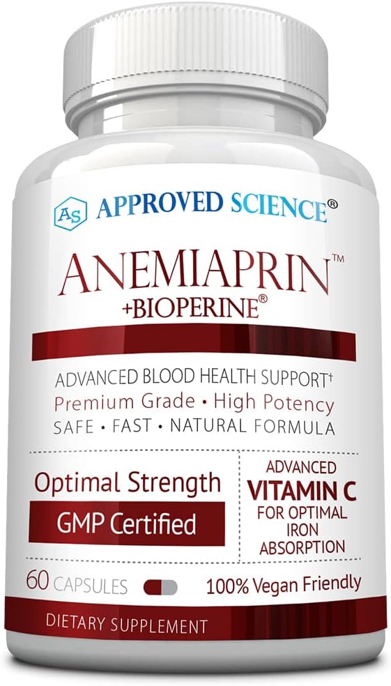 Approved Science Anemiaprin - Absorbable Iron, Vitamin C - Gentle On Stomach - 60 Capsules - 1 Month Supply - Non-GMO, Vegan