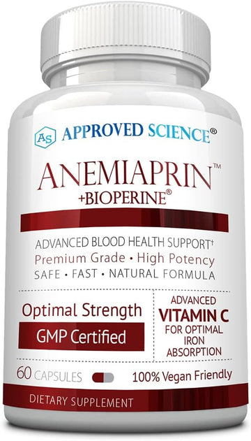 Approved Science Anemiaprin - Absorbable Iron, Vitamin C - Gentle On Stomach - 60 Capsules - 1 Month Supply - Non-GMO, Vegan