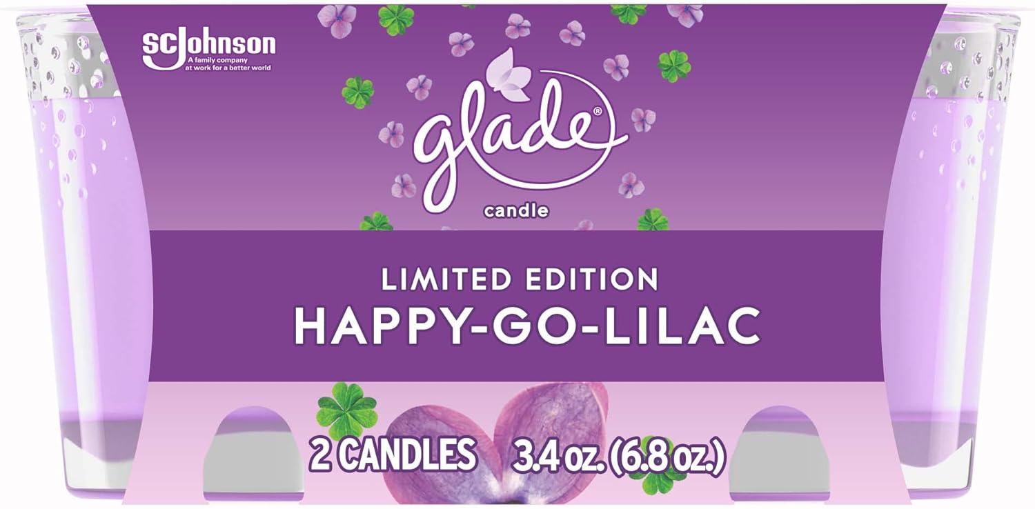 Glade Candle Jar, Air Freshener, Happy-Go-Lilac, 3.4 oz, 2 Count