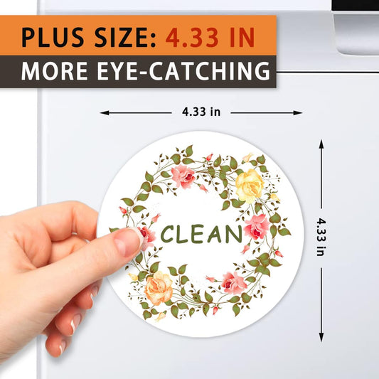 Large 4.33 in Dishwasher Magnet Clean Dirty Dishwasher Sign?Funny Cute Cartoon Clean Dirty Dishwasher Magnet?Strong Double Sided Magnetic Indicator Sign for Everyday use (Blooming Flowers)