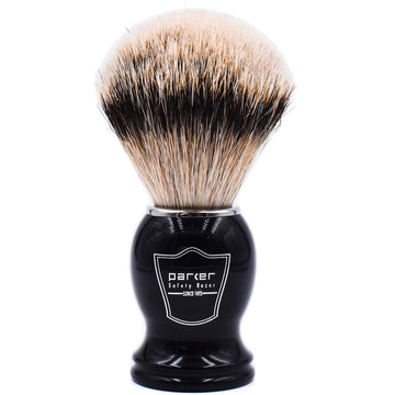 Parker’S 100% Silvertip Badger Bristle Shave Brush – Brush Stand Included (Black Handle)