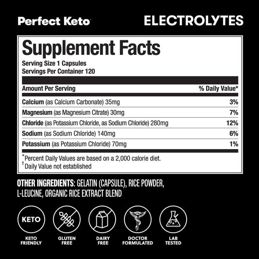 Perfect Keto Electrolytes Capsules, Gluten Free, Electrolyte Supplement With Magnesium, Calcium, Potassium And Sodium, Hydration, Energy, Recovery And Immune Support, Unflavored, 120 Servings