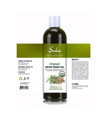 Sulu Organics 100% Pure Unrefined Certified Organic Hemp Seed Oil Cold Pressed 32 Oz