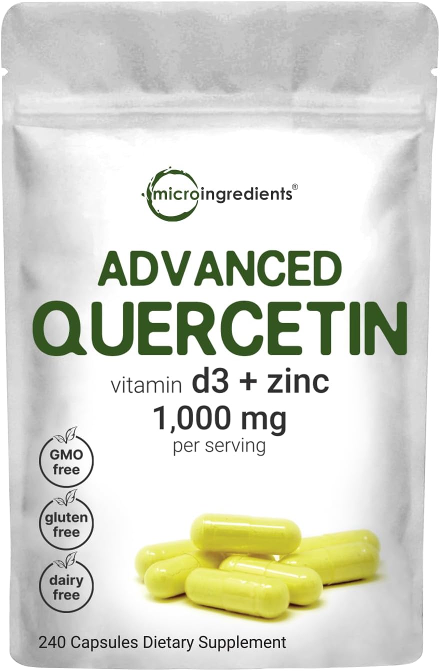 Micro Ingredients Quercetin Supplements with Zinc & Vitamin D3, 1,000mg Per Serving, 240 Capsules | 3 in 1 – Quercetin 1,000mg, Zinc Picolinate 50mg, & Vitamin D 5,000iu | Immune Support | Non-GMO