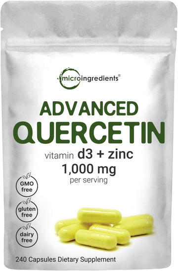 Micro Ingredients Quercetin Supplements With Zinc & Vitamin D3, 1,000Mg Per Serving, 240 Capsules | 3 In 1 – Quercetin 1,000Mg, Zinc Picolinate 50Mg, & Vitamin D 5,000Iu | Immune Support | Non-Gmo