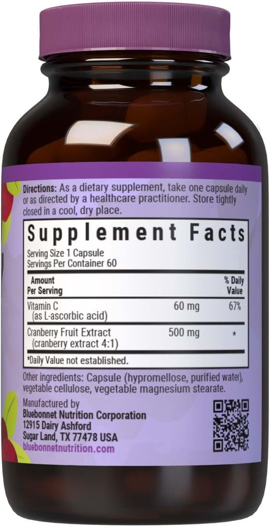 Bluebonnet Nutrition Cranberry Fruit Extract, Urinary Tract Support*, Non-Gmo, Kosher-Certified, Vegan, Gluten-Free, Soy-Free, Dairy-Free, 60 Vegetable Capsules, 60 Servings : Health & Household