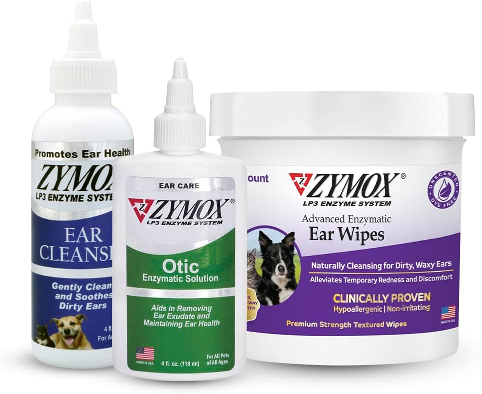 Pet King Brands Zymox Enzymatic Ear Wipes And Otic Ear Solution For Dogs And Cats - Product Bundle - For Dirty, Waxy, Smelly Ears And To Soothe Ear Infections, 100 Ct, 4 Oz And 4 Oz