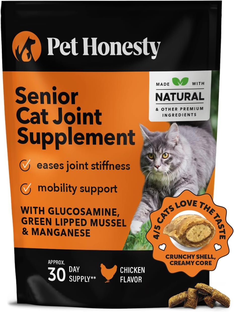 Pet Honesty Cat Hip & Joint Health Chews - Glucosamine For Cats, Cat Joint Support Supplement, Cat Health Supplies & Hip Support, Cat Vitamins For Indoor Cats & Outdoor Cats - Chicken (30-Day Supply)