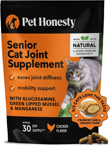 Pet Honesty Cat Hip & Joint Health Chews - Glucosamine For Cats, Cat Joint Support Supplement, Cat Health Supplies & Hip Support, Cat Vitamins For Indoor Cats & Outdoor Cats - Chicken (30-Day Supply)