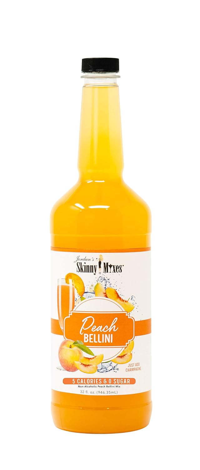 Jordan'S Skinny Mixes Sugar Free Peach Bellini Mix, Flavored Cocktail Mixer For Drinks, Peach Drink Flavoring For Cocktails & Mocktails, Low Calorie, Gluten Free, Keto Friendly, 32 Fl Oz, 1 Pack