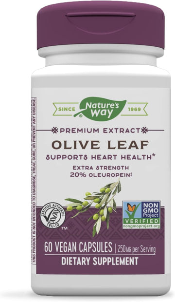 Nature's Way Premium Extract Standardized Olive Leaf 20% Oleuropein, 250 mg per serving, 60 VCaps