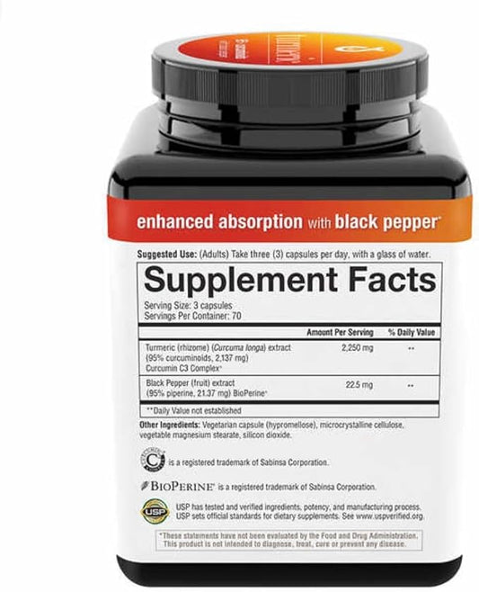 Youtheory Turmeric Curcumin Supplement with Black Pepper BioPerine, Powerful Antioxidant Properties for Joint & Healthy Inflammation Support 2250 MG 210 Capsules