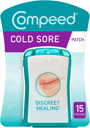 Compeed Hydrocolloid Cold Sore Treatment Patches (15 Invisible Plasters For Cold Sores) - 12 Hours Protection From Water, Bacteria & Viruses - Discreet, Easy To Apply Patches With Patch Applicator