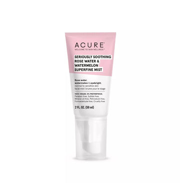 Acure Seriously Soothing Rosewater & Watermelon Superfine Mist - Hydrate Dry & Sensitive Skin - Natural Ingredients - Face Rosewater Spray For Dewy Glowing Skin - 100% Vegan & Cruelty-Free - 2 Fl Oz