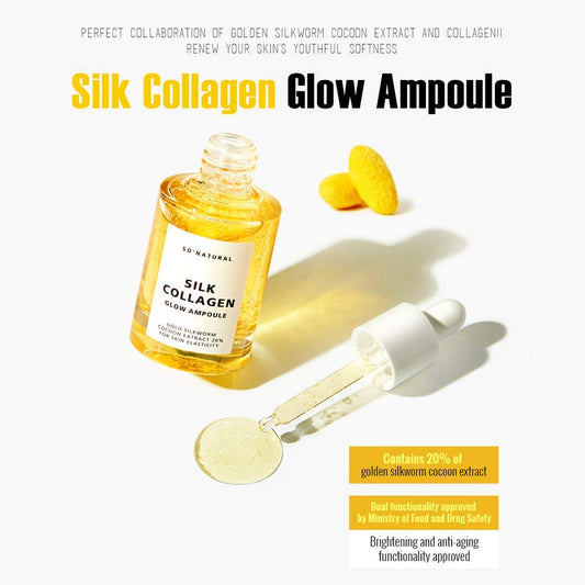 So Natural Silk Collagen Glow Ampoule - Anti-Aging Serum, Intense Hydration + Moisture